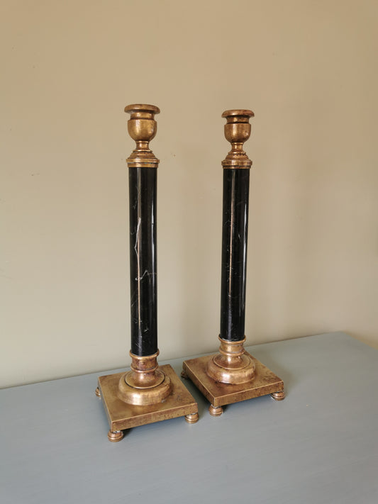 French Brass & Marble Candlesticks