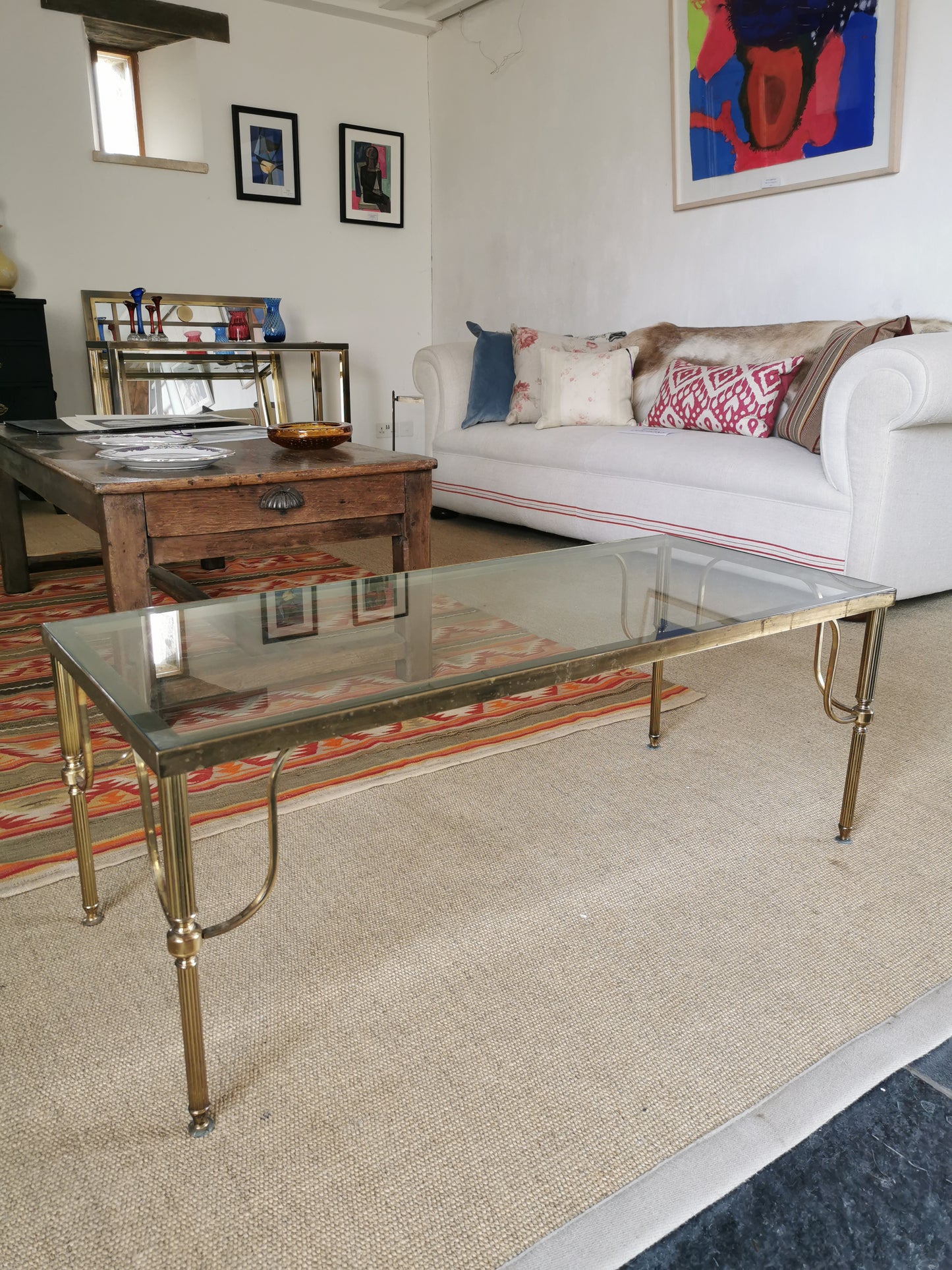 French Brass and Glass Coffee Table