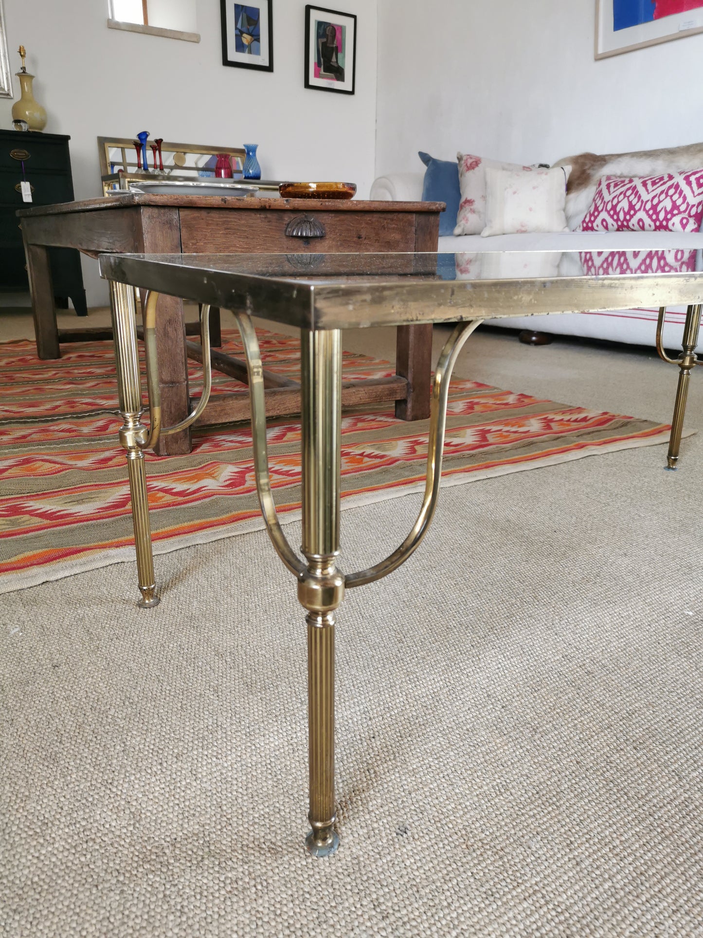 French Brass and Glass Coffee Table